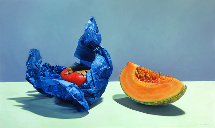 Melon with Persimmon in Blue by Lisa Christensen | Lethbridge Gallery